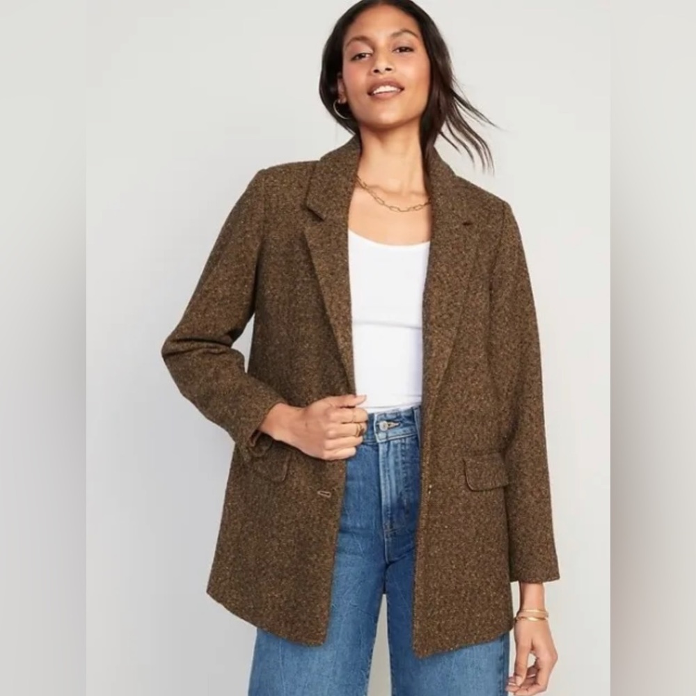 NWOT Old Navy Soft-Brushed Oversized Brown Herringbone Blazer for Women Small